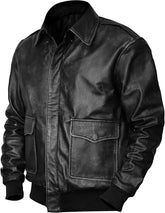 Distressed Black Military Bomber WWII Aviator Bomber Leather Jacket for Men - Cowhide Black Bomber Jacket with Pockets - MNCLeather